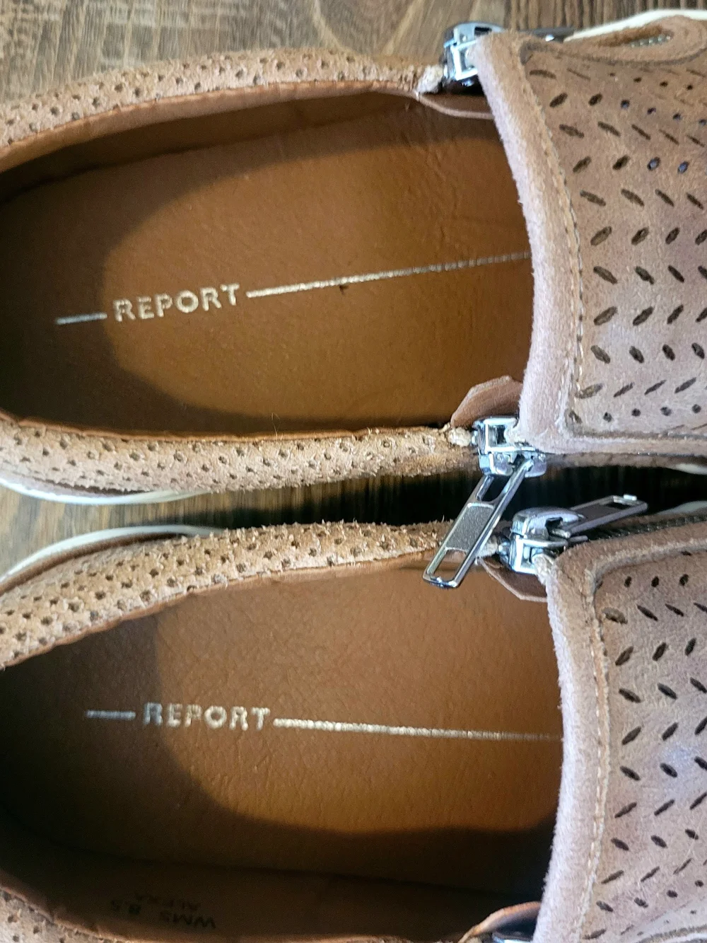 Report Women's Perforated Slip-On Sneakers in Taupe/Brown with White Sole
